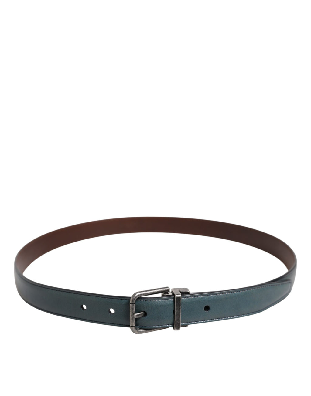 Green Classic Leather Metal Logo Buckle Belt