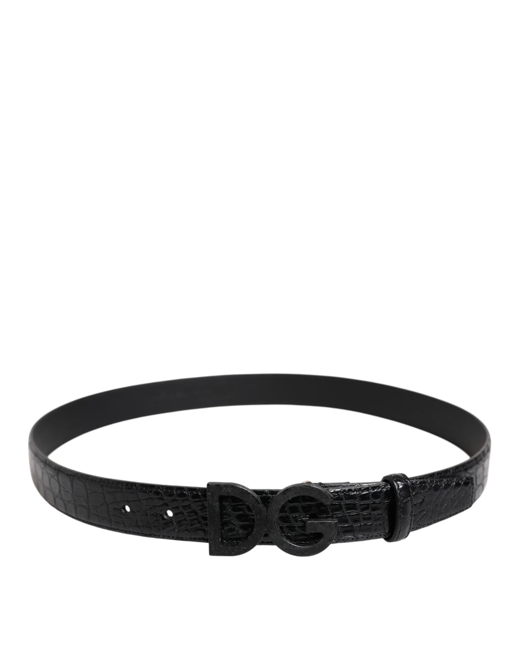 Black Leather Classic Metal DG Buckle Belt