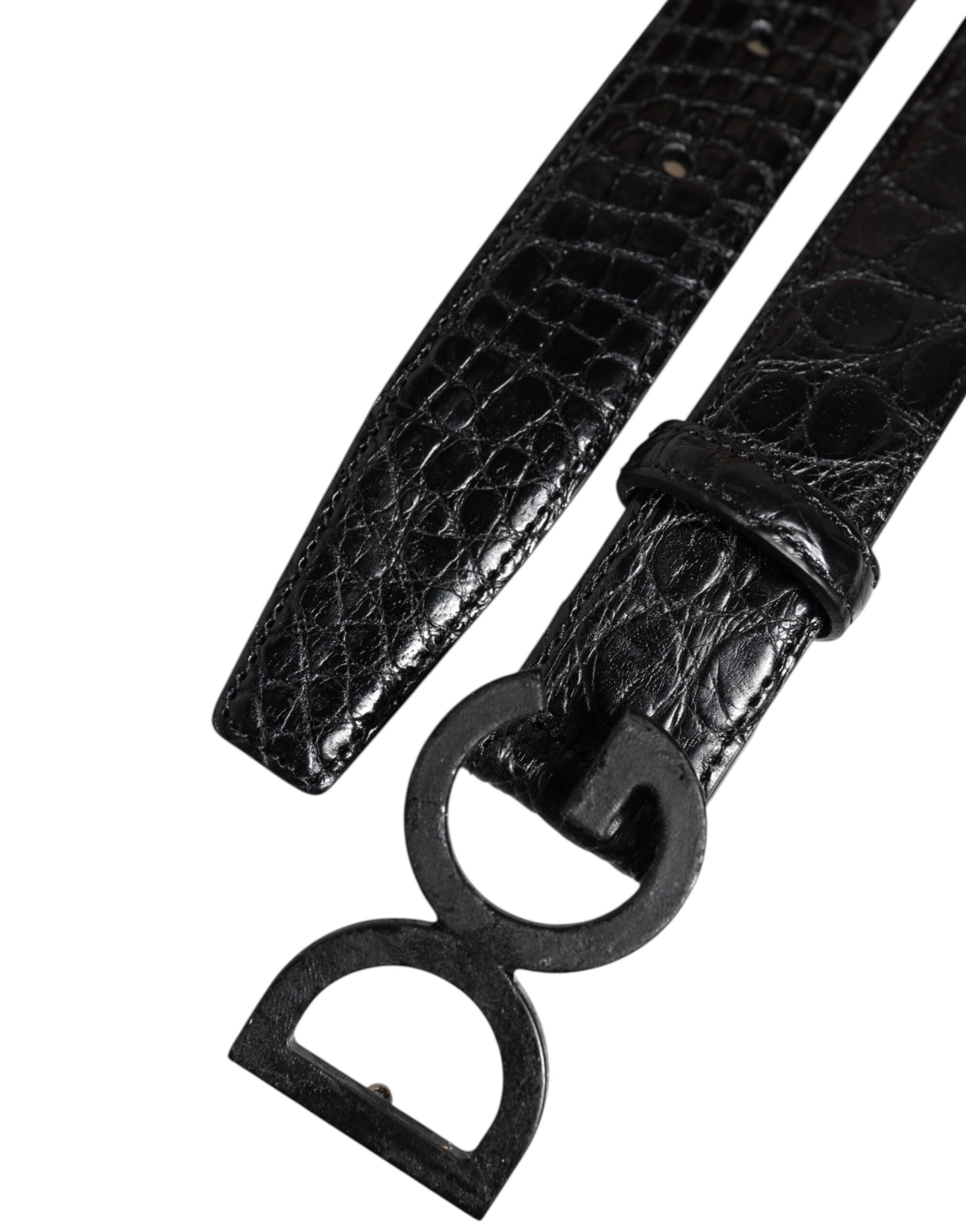 Black Leather Classic Metal DG Buckle Belt