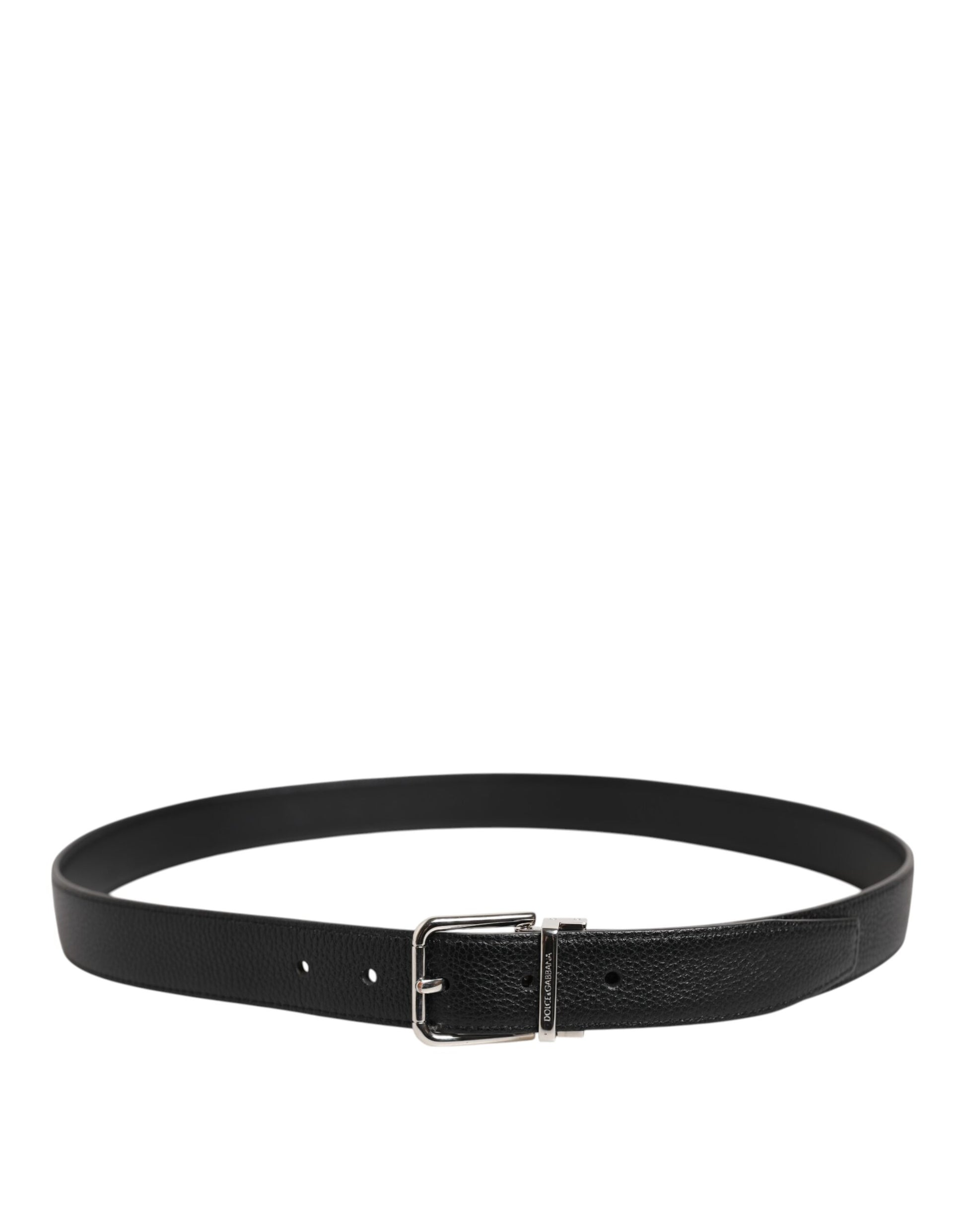 Black Classic Leather Silver Tone Buckle Belt