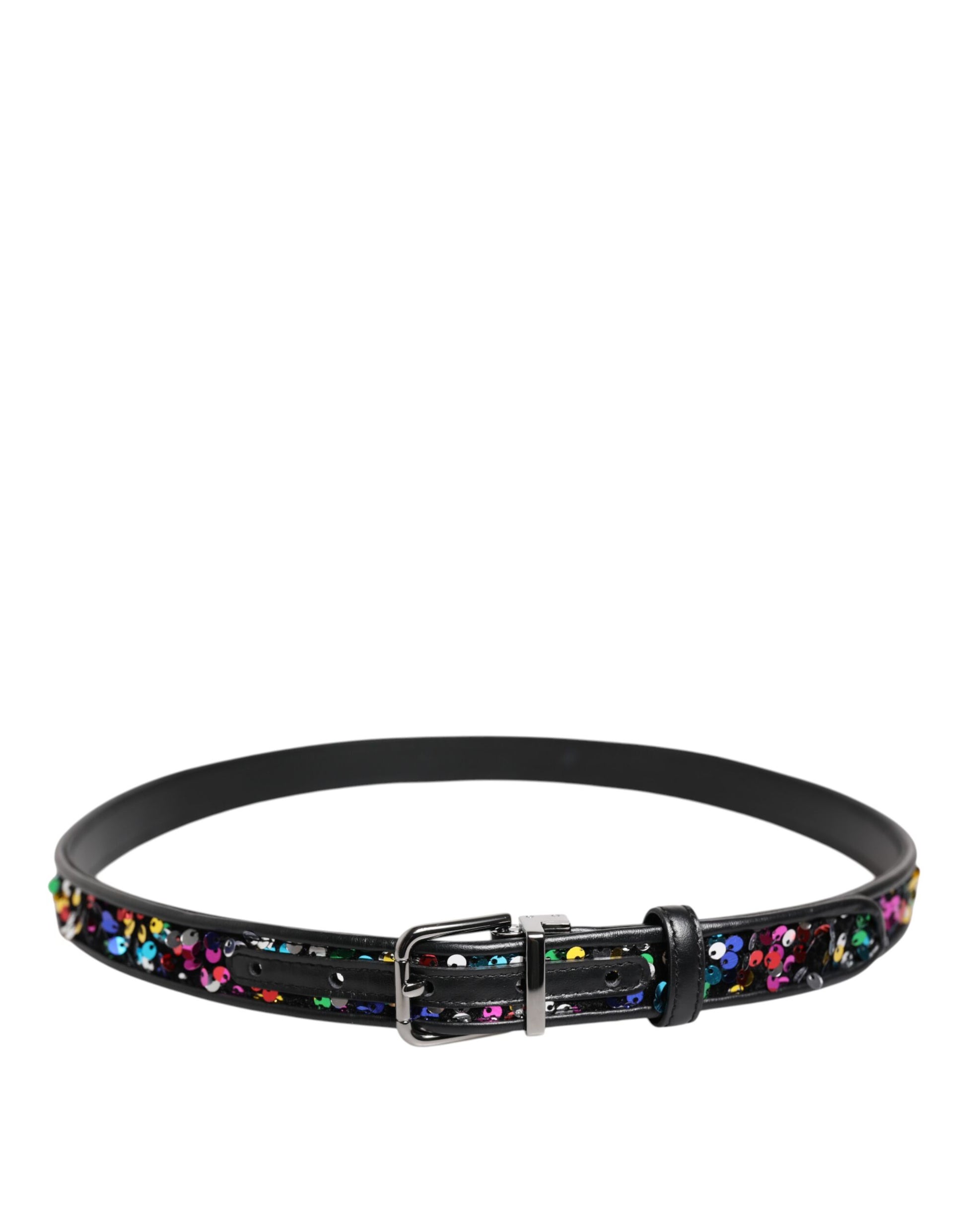 Black Sequin Embellished Metal Buckle Belt