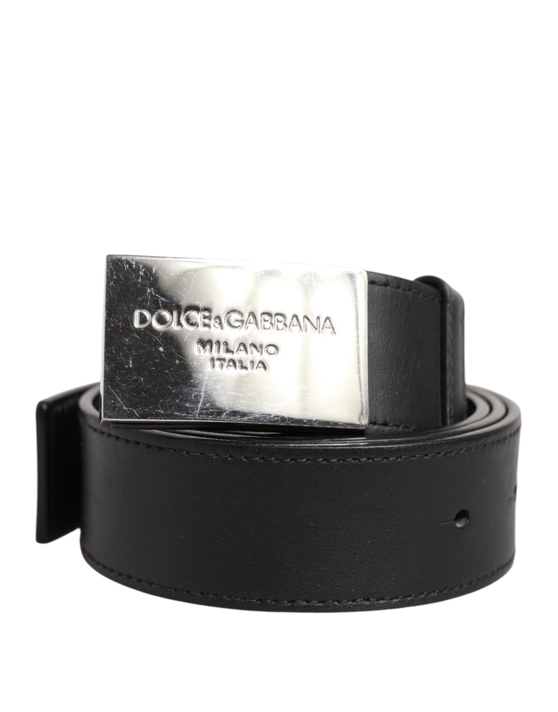 Black Leather Classic Metal Logo Buckle Belt