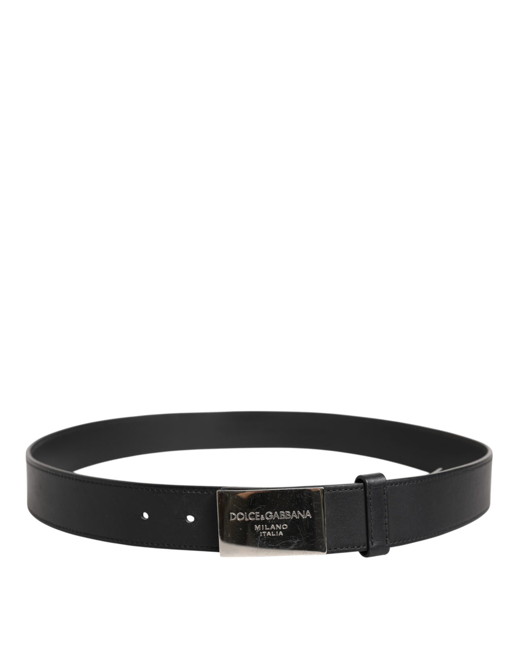 Black Leather Classic Metal Logo Buckle Belt