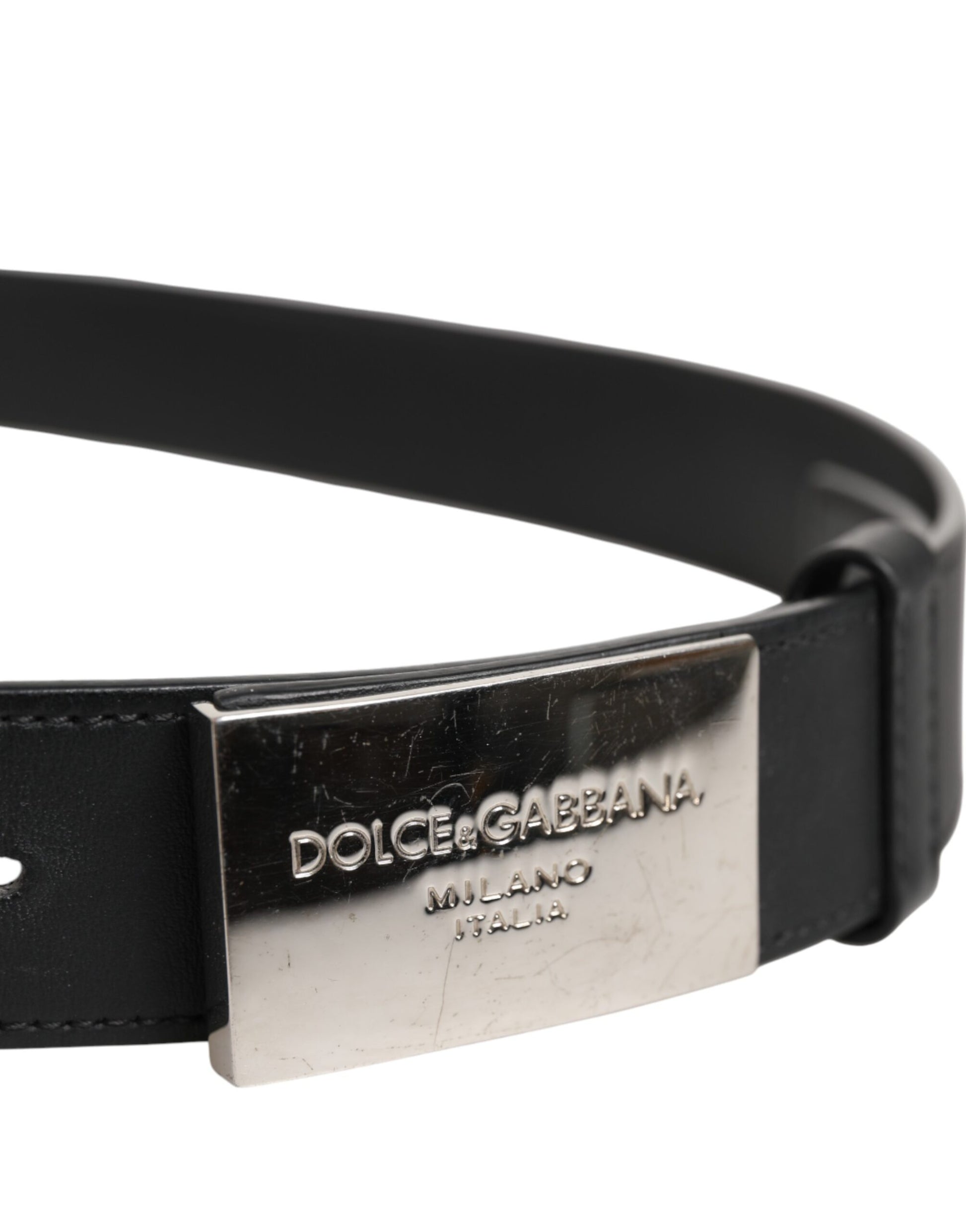 Black Leather Classic Metal Logo Buckle Belt