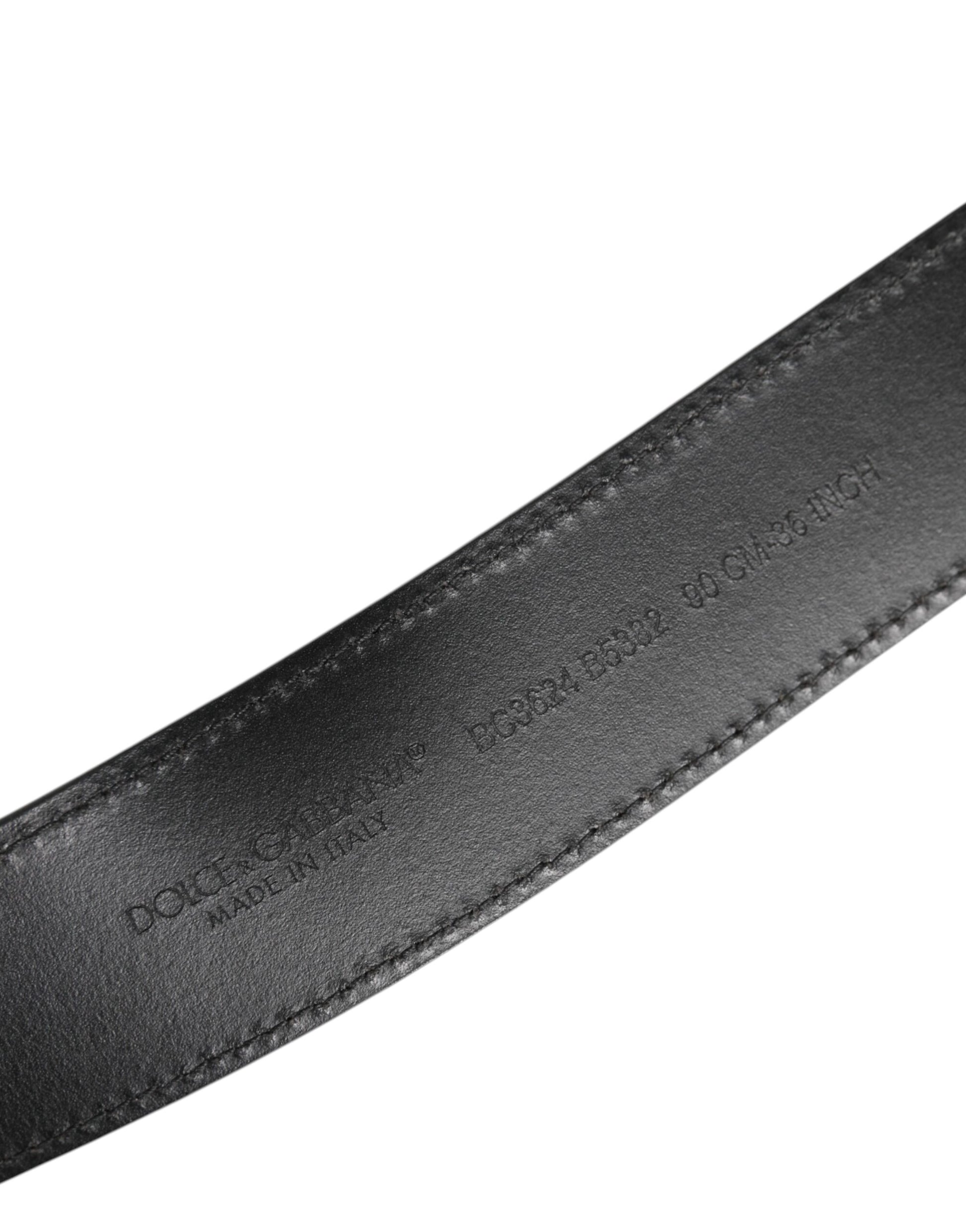 Black Leather Classic Metal Logo Buckle Belt
