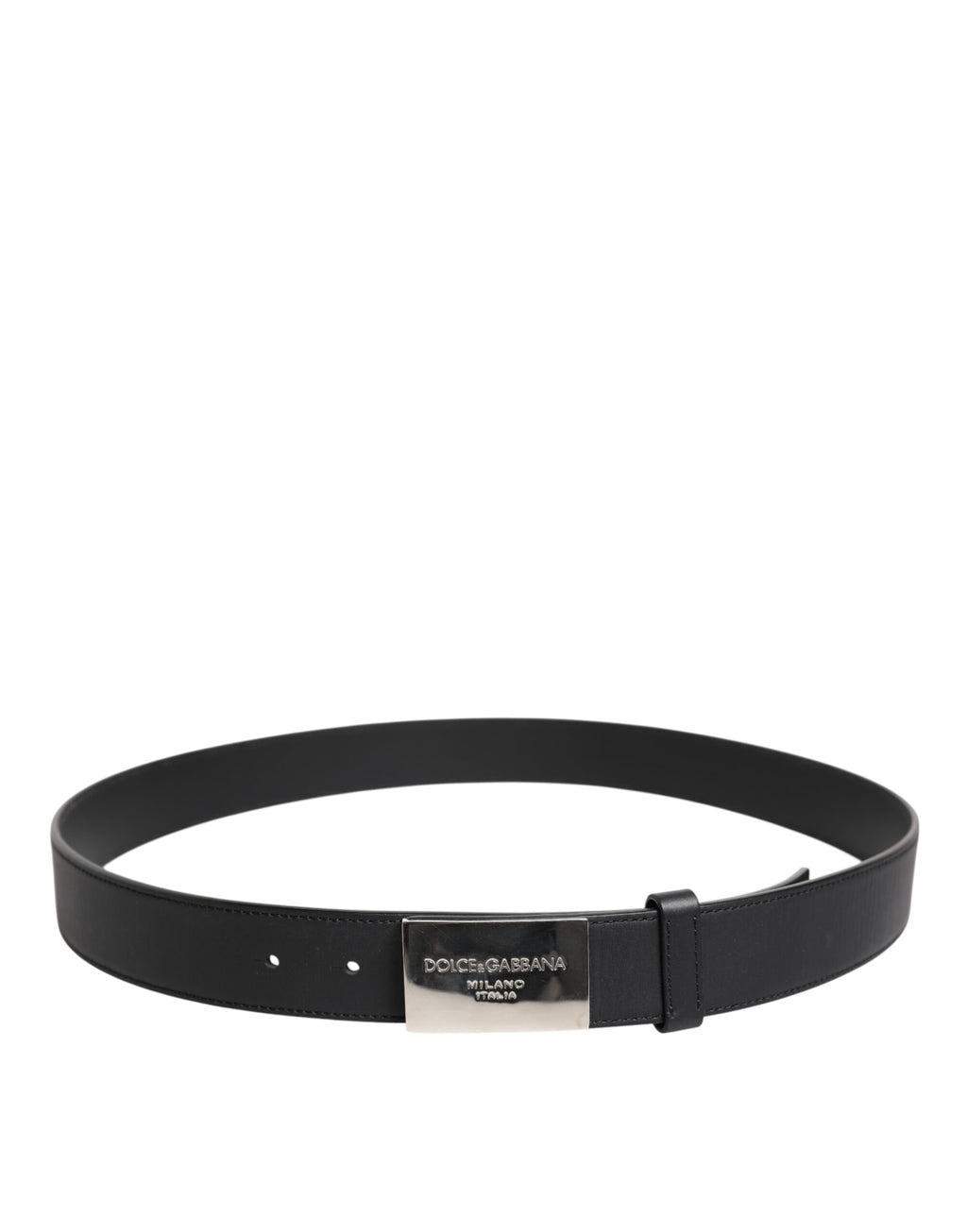 Black Leather Metal Logo Buckle Belt