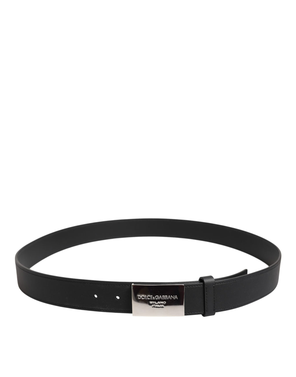 Black Leather Classic Metal Logo Buckle Belt