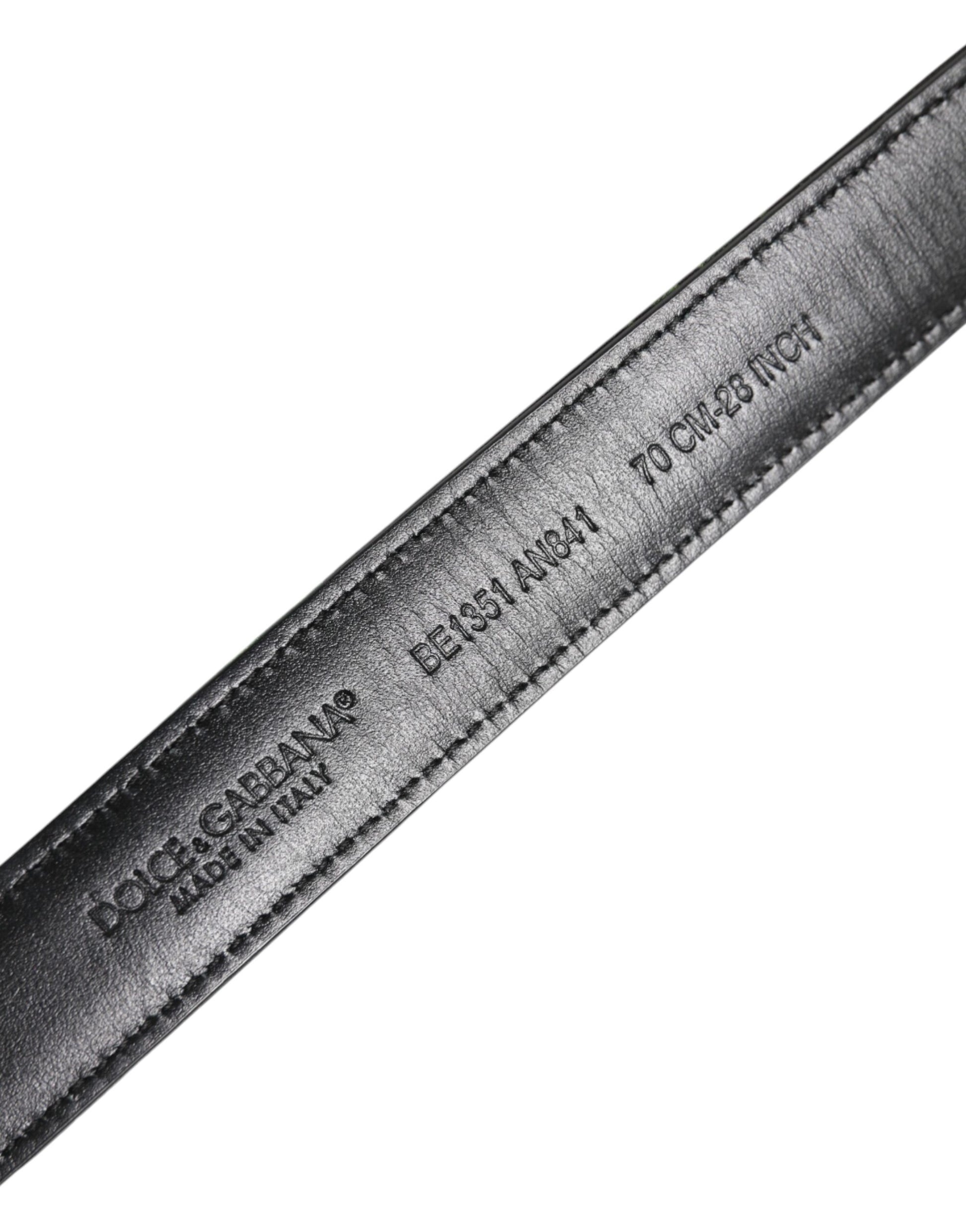 Black Floral Brocade Silver Metal Buckle Belt