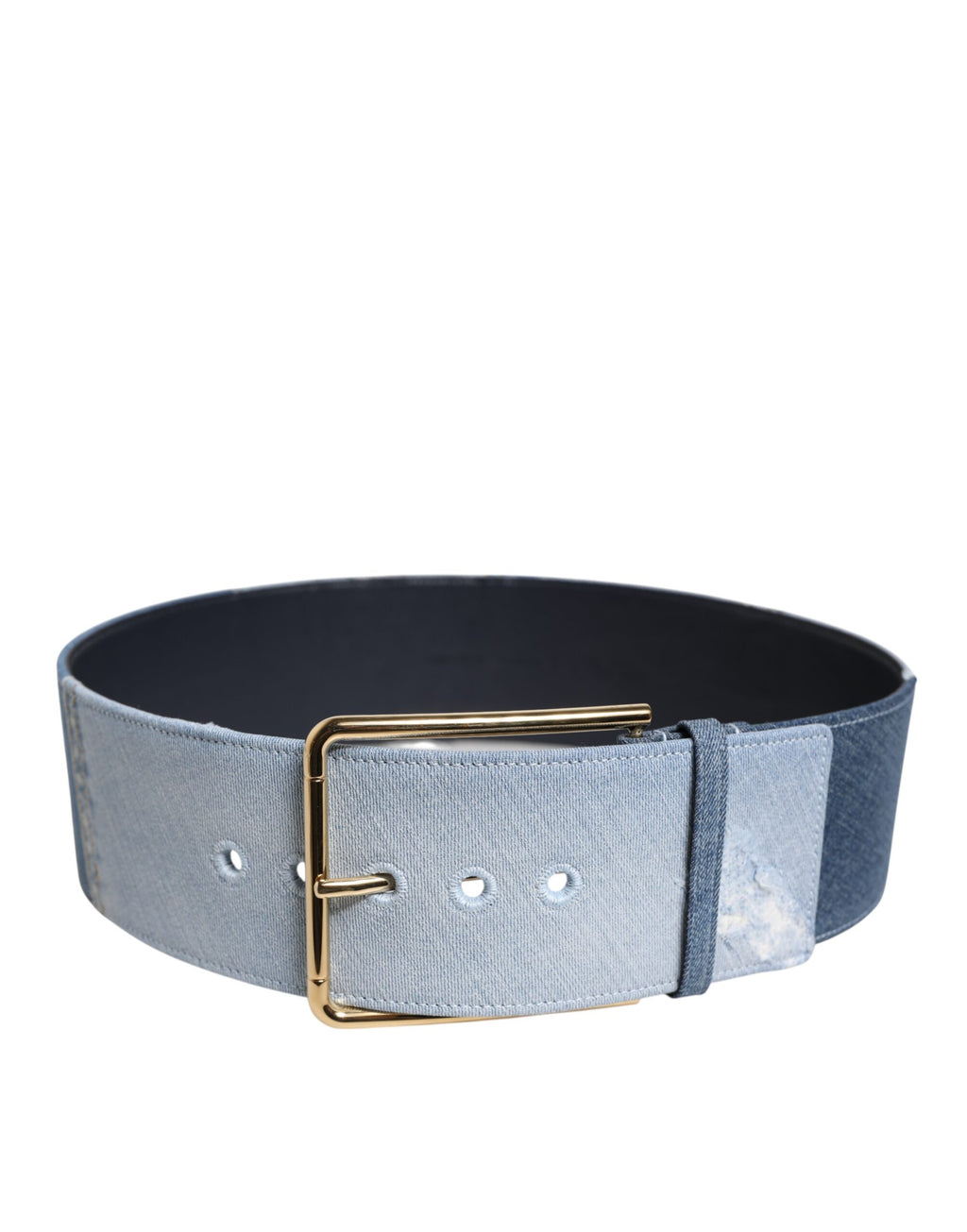 Two Tone Blue Denim Gold Metal Buckle Belt