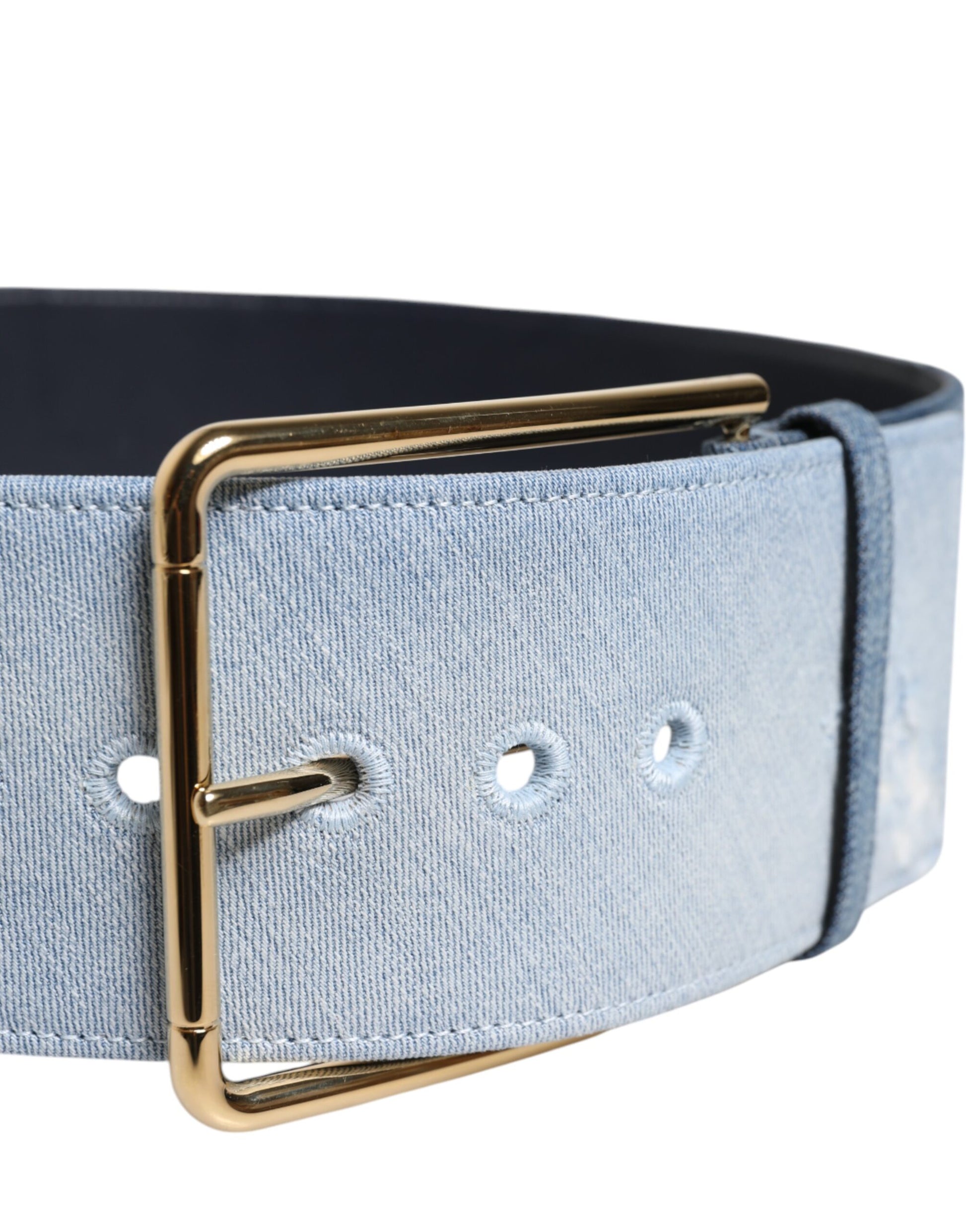 Two Tone Blue Denim Gold Metal Buckle Belt