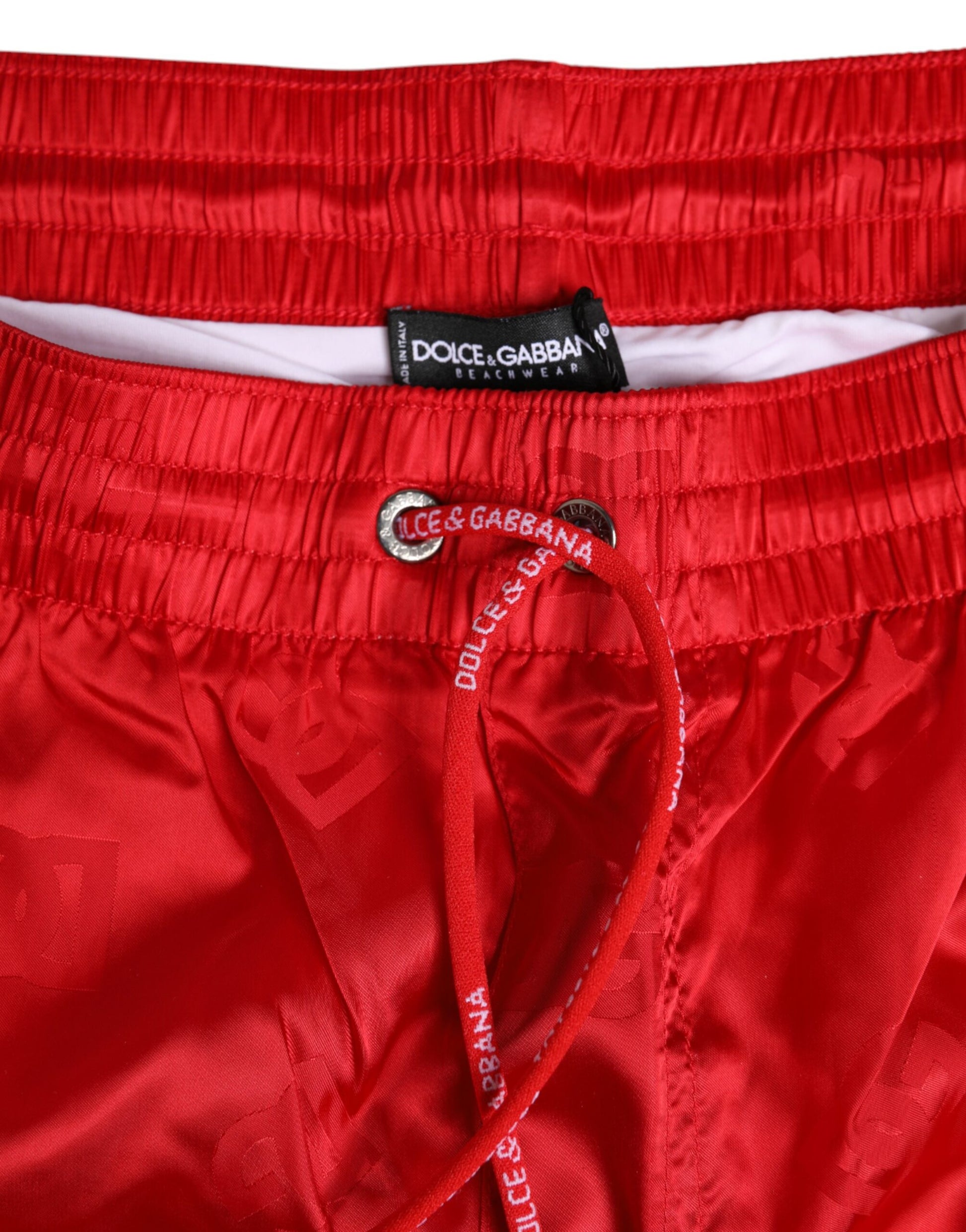 Red Nylon Drawstring Beachwear Shorts Swimwear