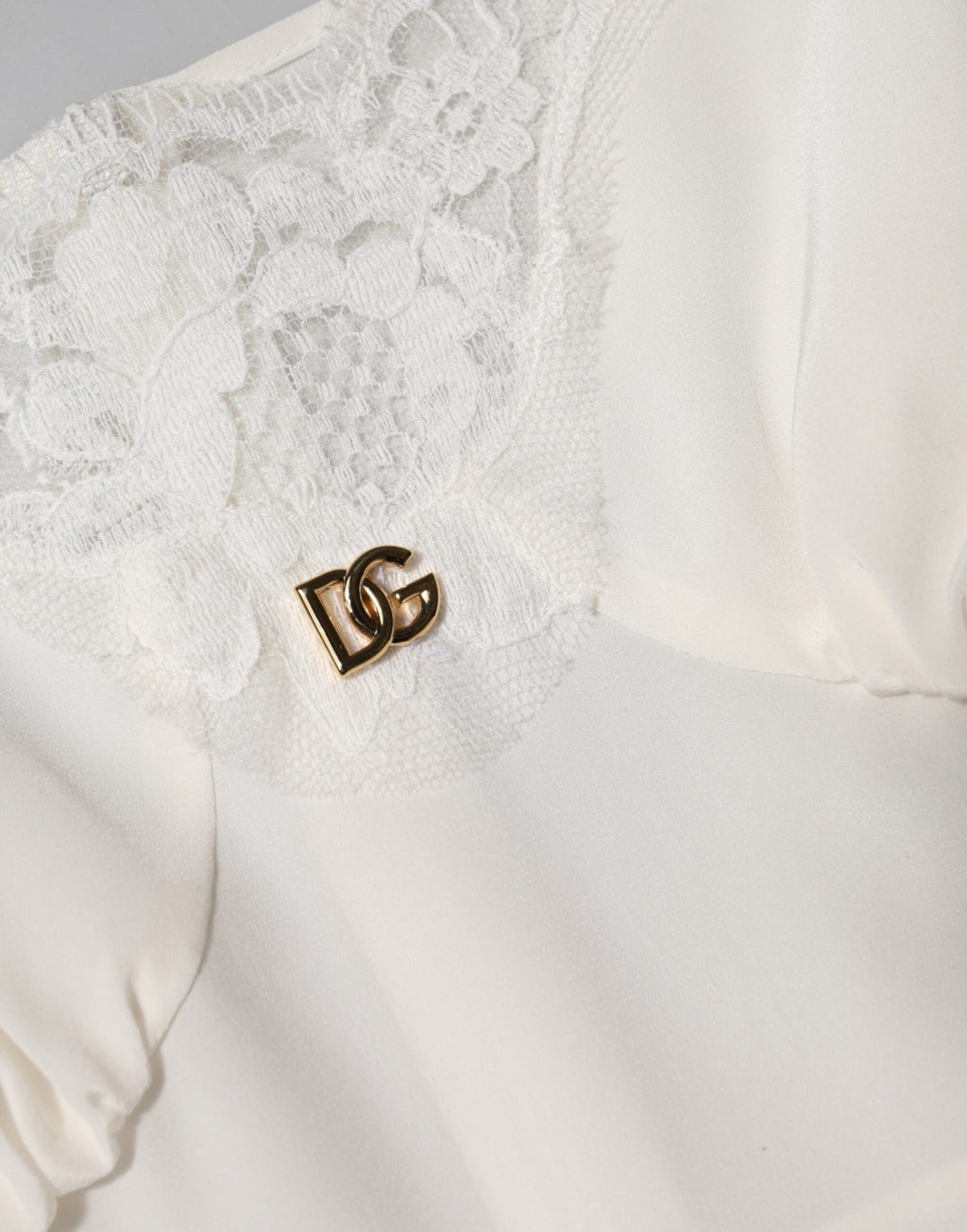 White Lace Gold DG Logo Silk Dress Sleepwear