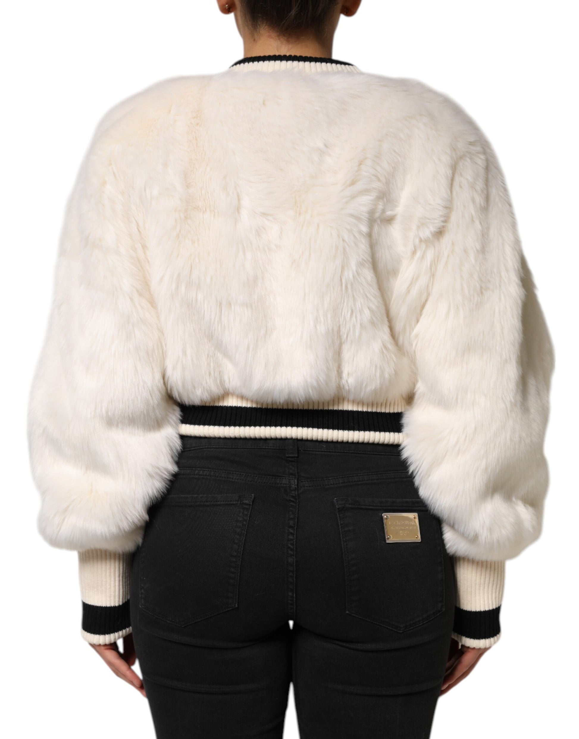 White Cropped Faux Fur DG Sweatshirt Sweater