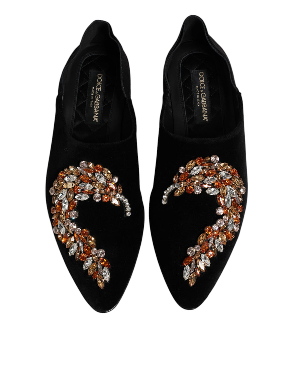 Black Velvet Embellished Loafer Slip On Shoes