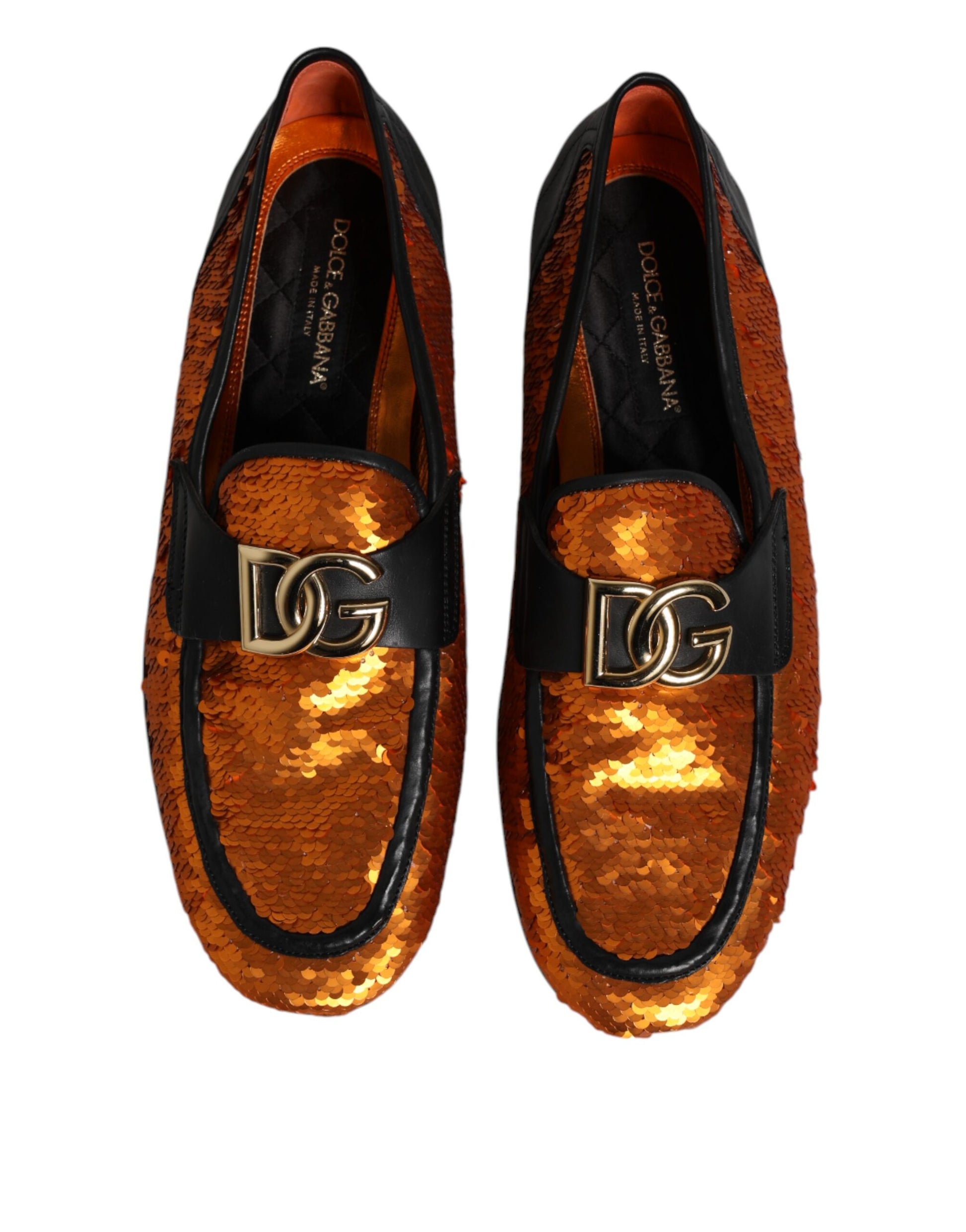 Orange Sequin Embellished Men Loafers Shoes