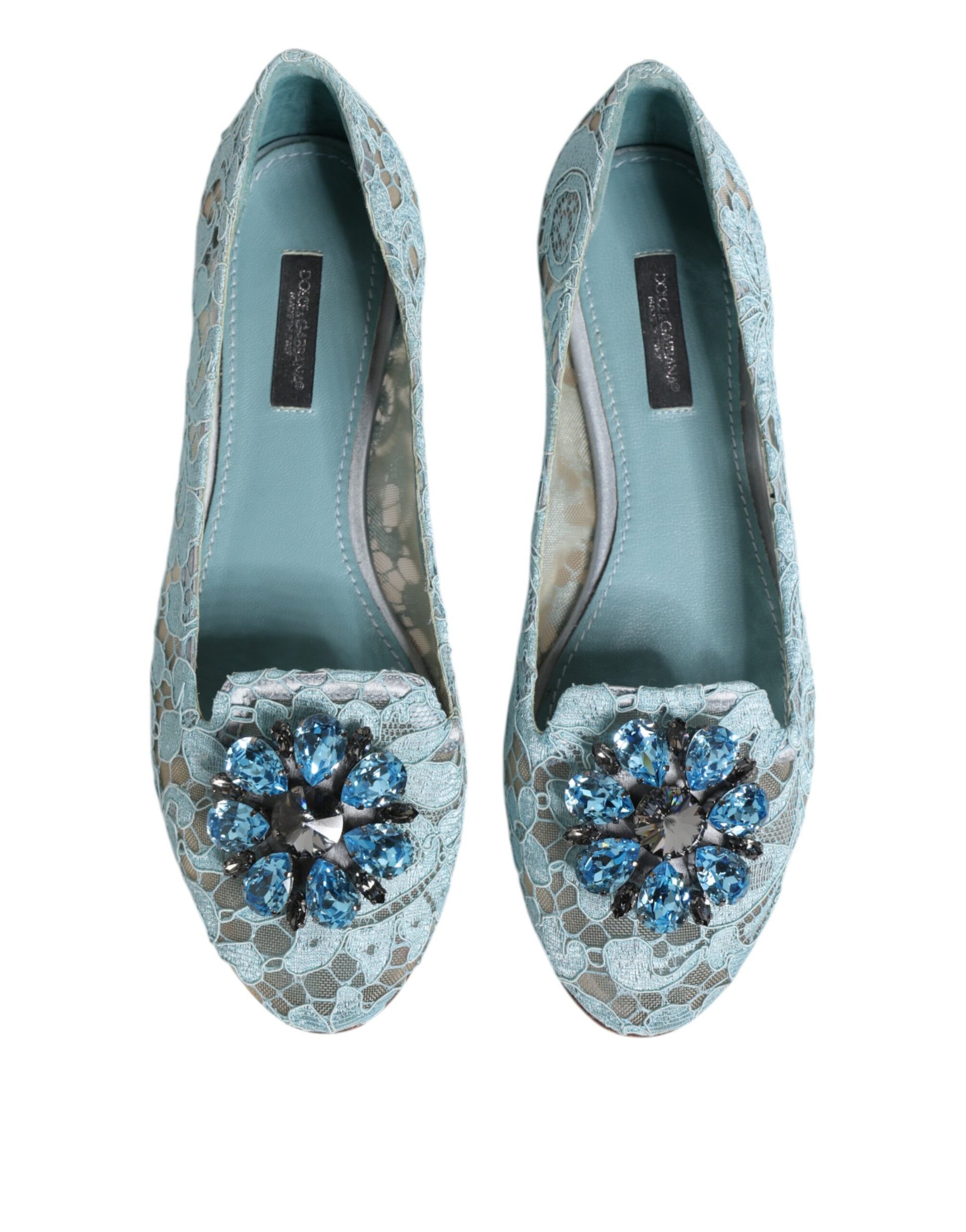 Blue Lace Crystal Ballet Flats Loafers Shoes
