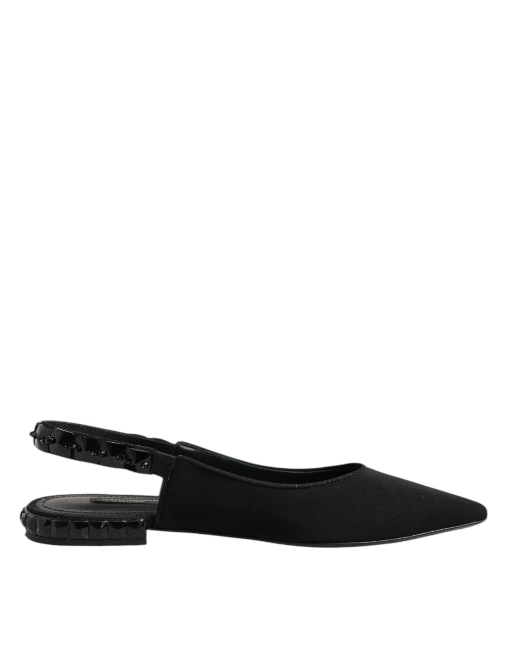Black Crystal Charmeuse Slingback Shoes