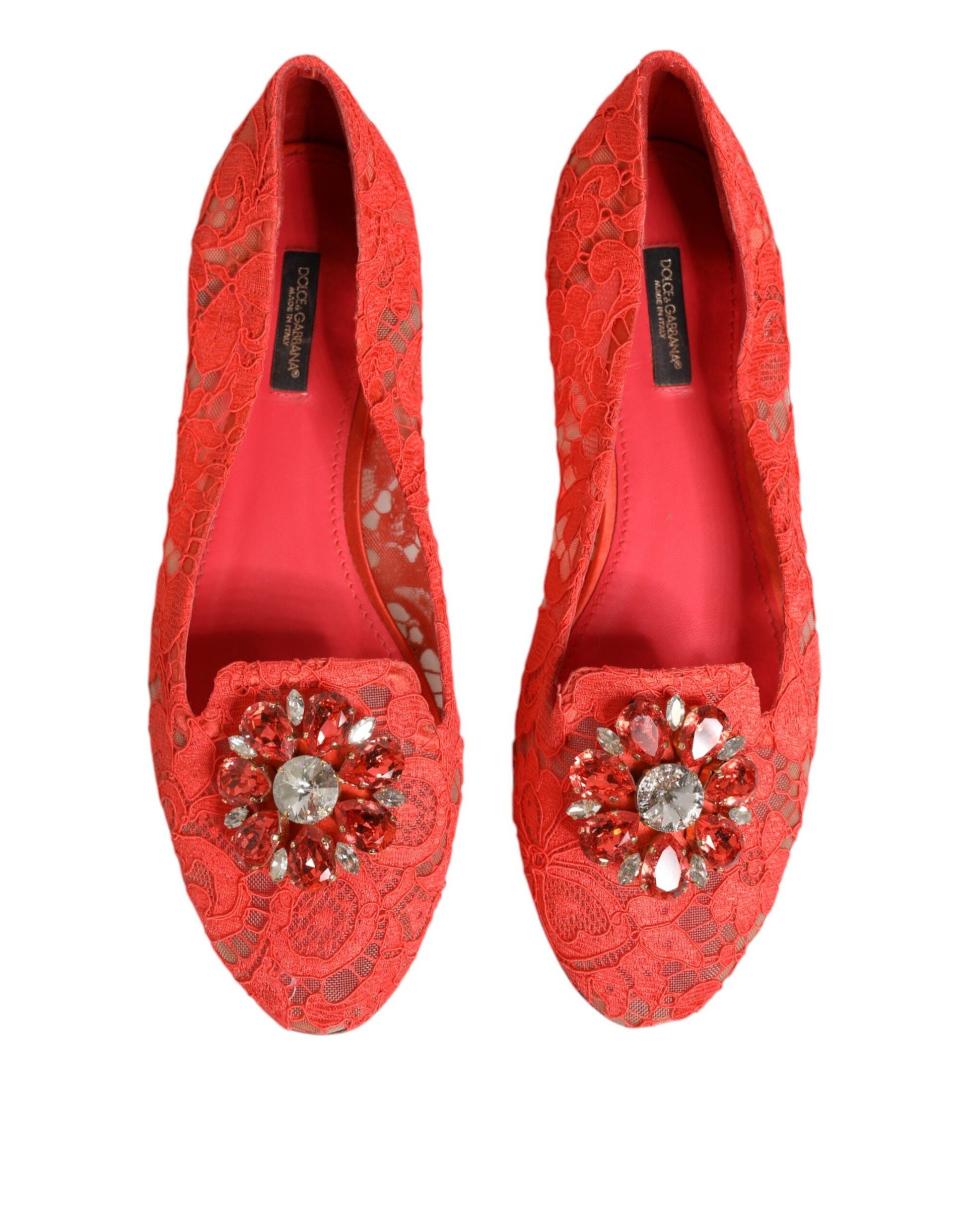 Orange Lace Crystal Ballet Flats Loafers Shoes