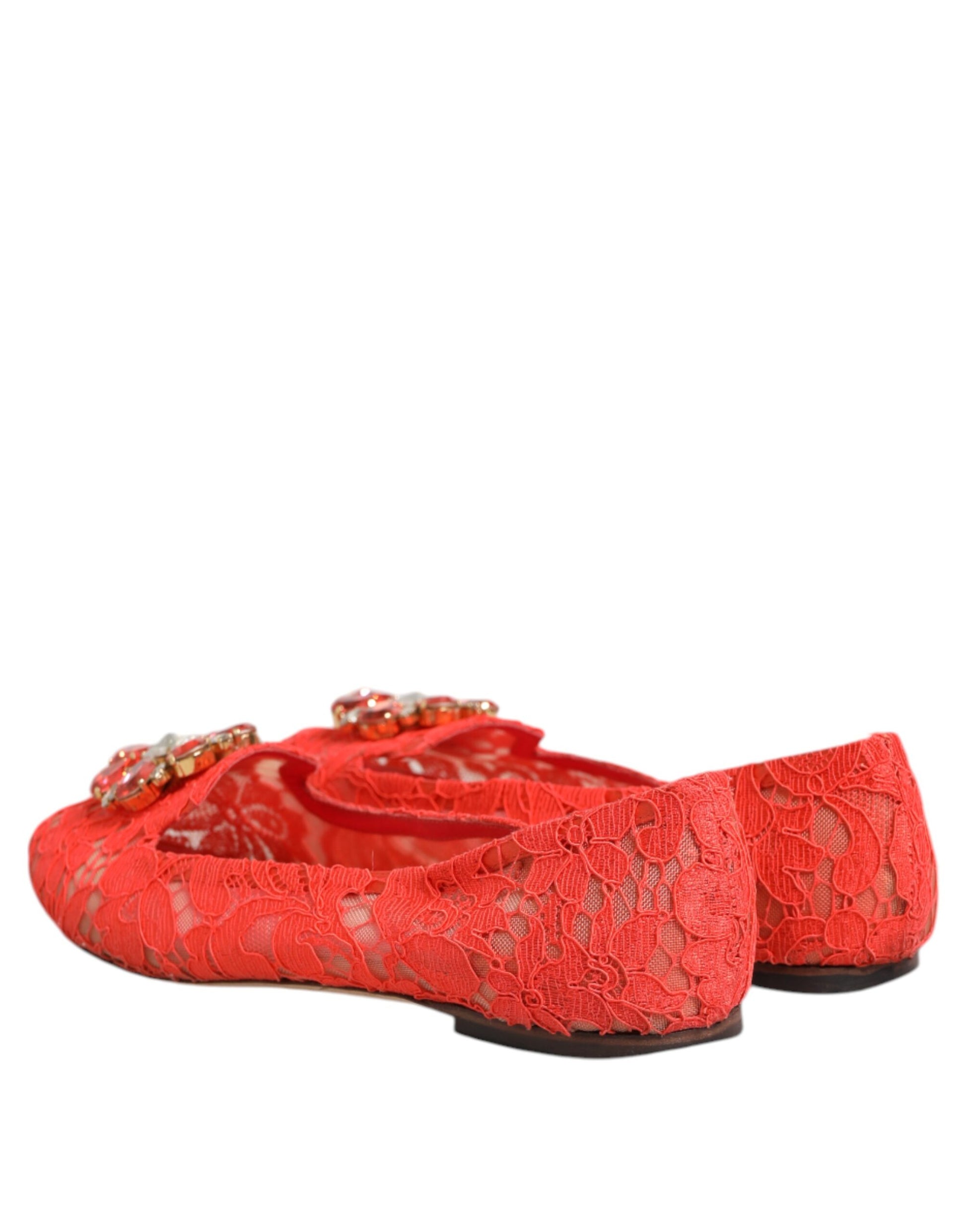 Orange Lace Crystal Ballet Flats Loafers Shoes