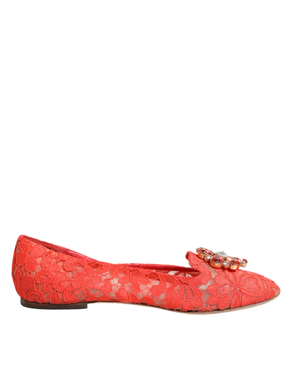 Orange Lace Crystal Ballet Flats Loafers Shoes