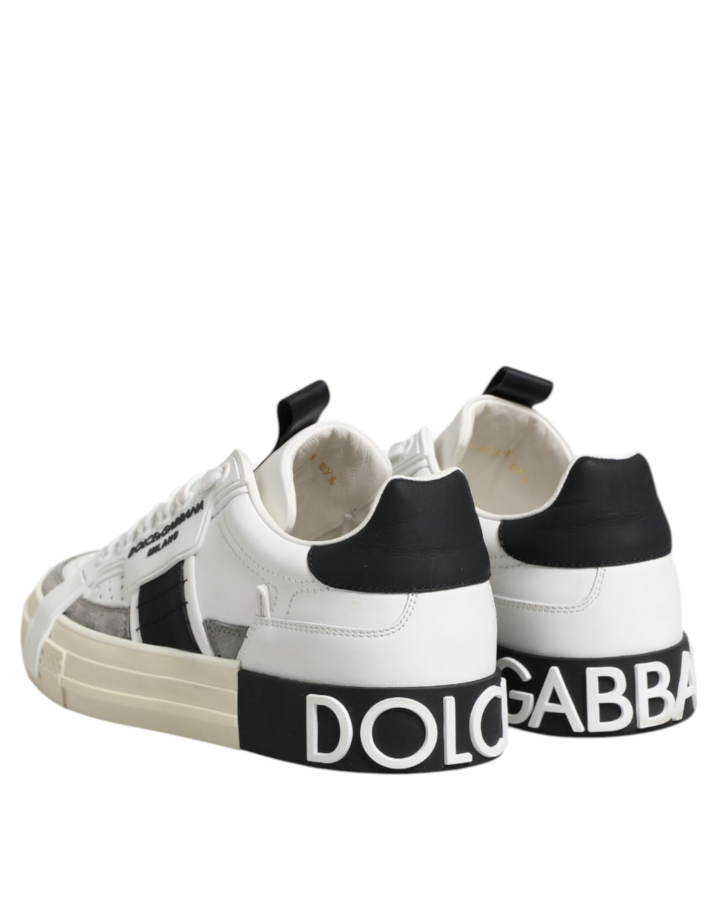 White Black Leather Low Top Sneakers Shoes