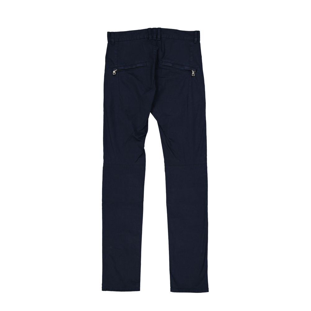 Blue Cotton Casual Pants