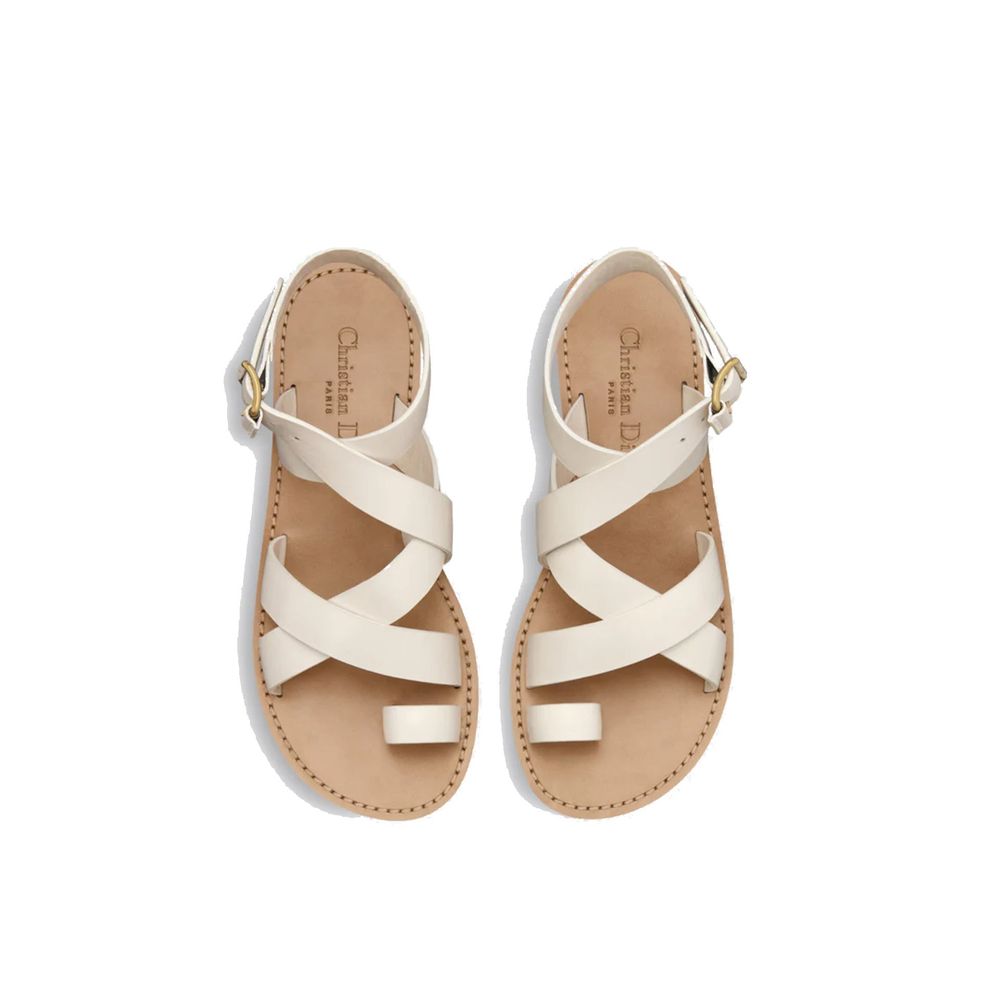 White Calfskin Flat Sandals