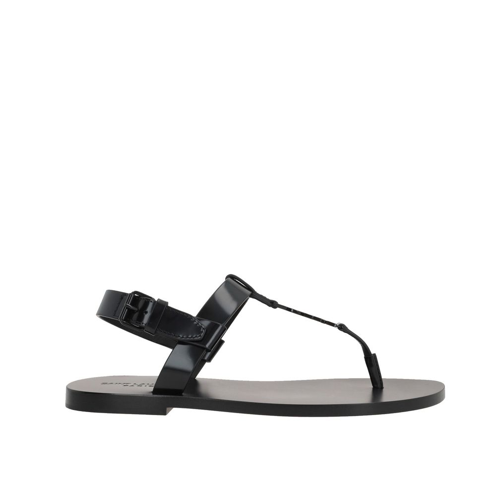 Black Calfskin Flat Sandals