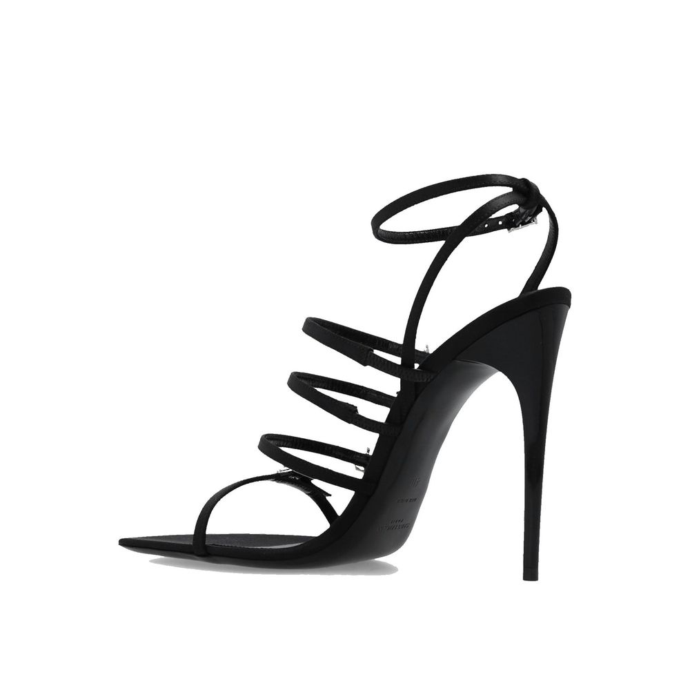 Black Silk Stiletto Heel Sandals