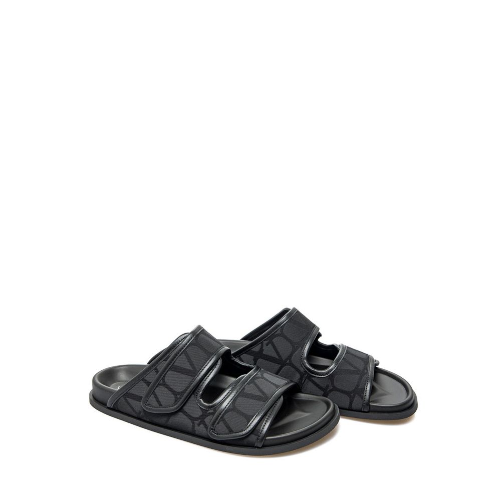 Black Fabric Flat Sandals