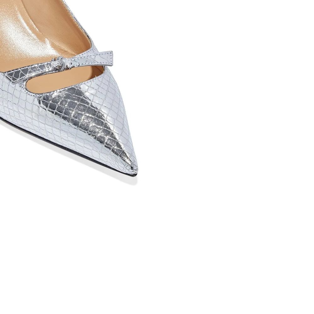 Silver Calfskin Mid Heel Pumps