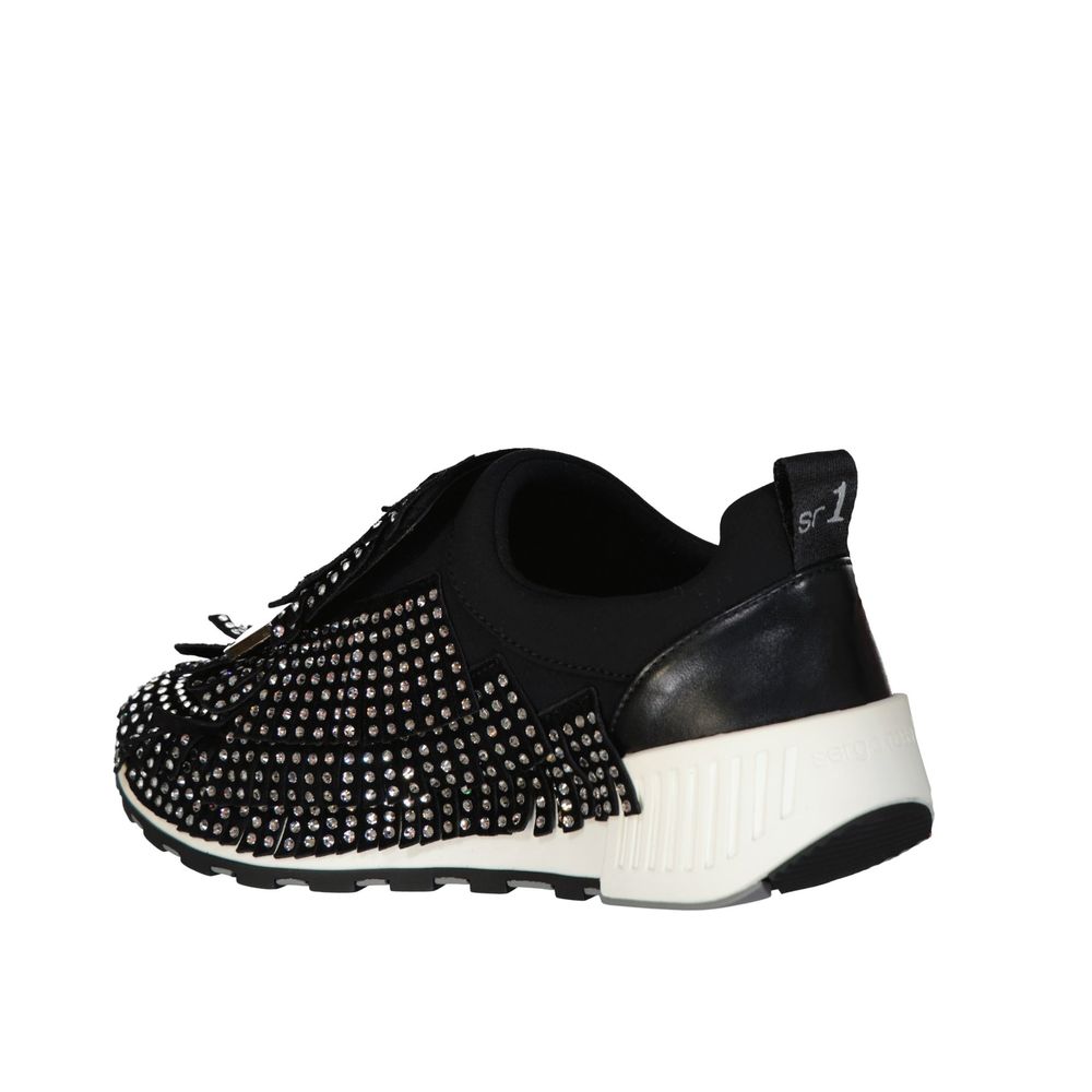 Black Fabric Chunky Sneakers