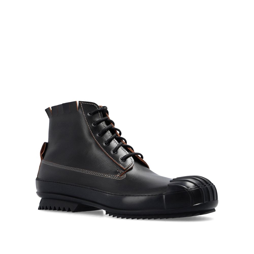 Black Calfskin Lace-Up Boots