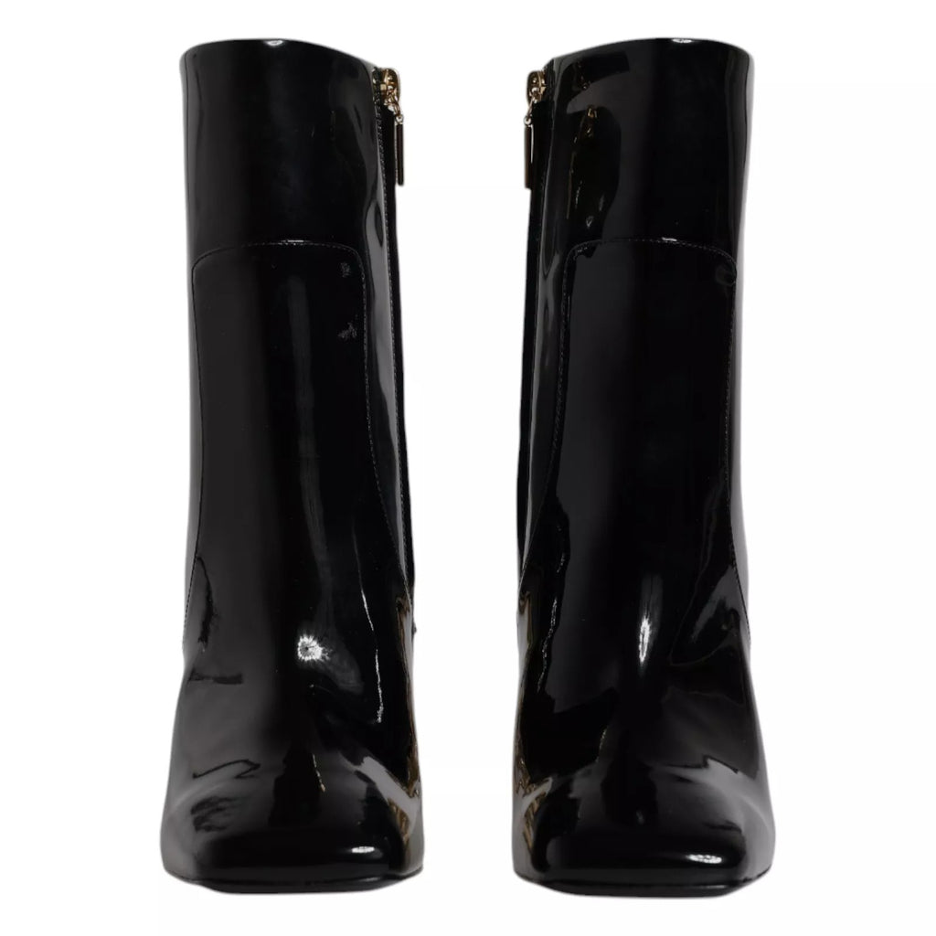 Black Jackie Leather Mid Calf Boots Shoes