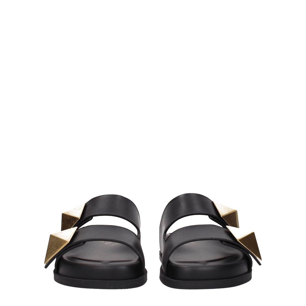 Black Leather Slippers