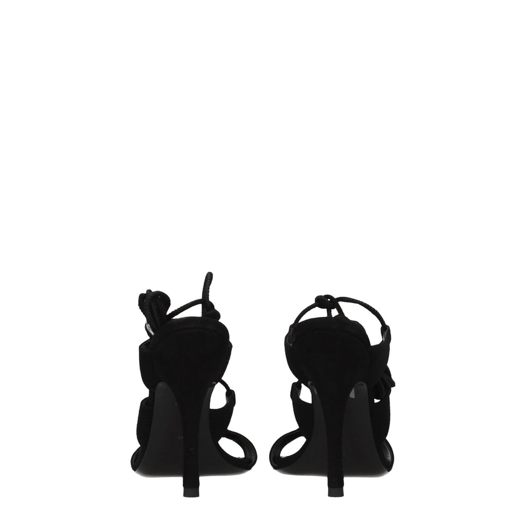 Black Leather Stiletto Heel Sandals