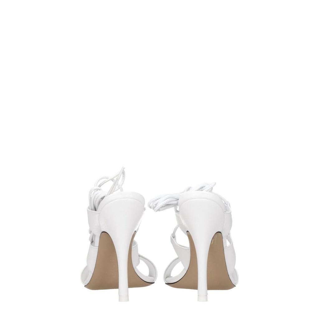 White Leather Stiletto Heel Sandals