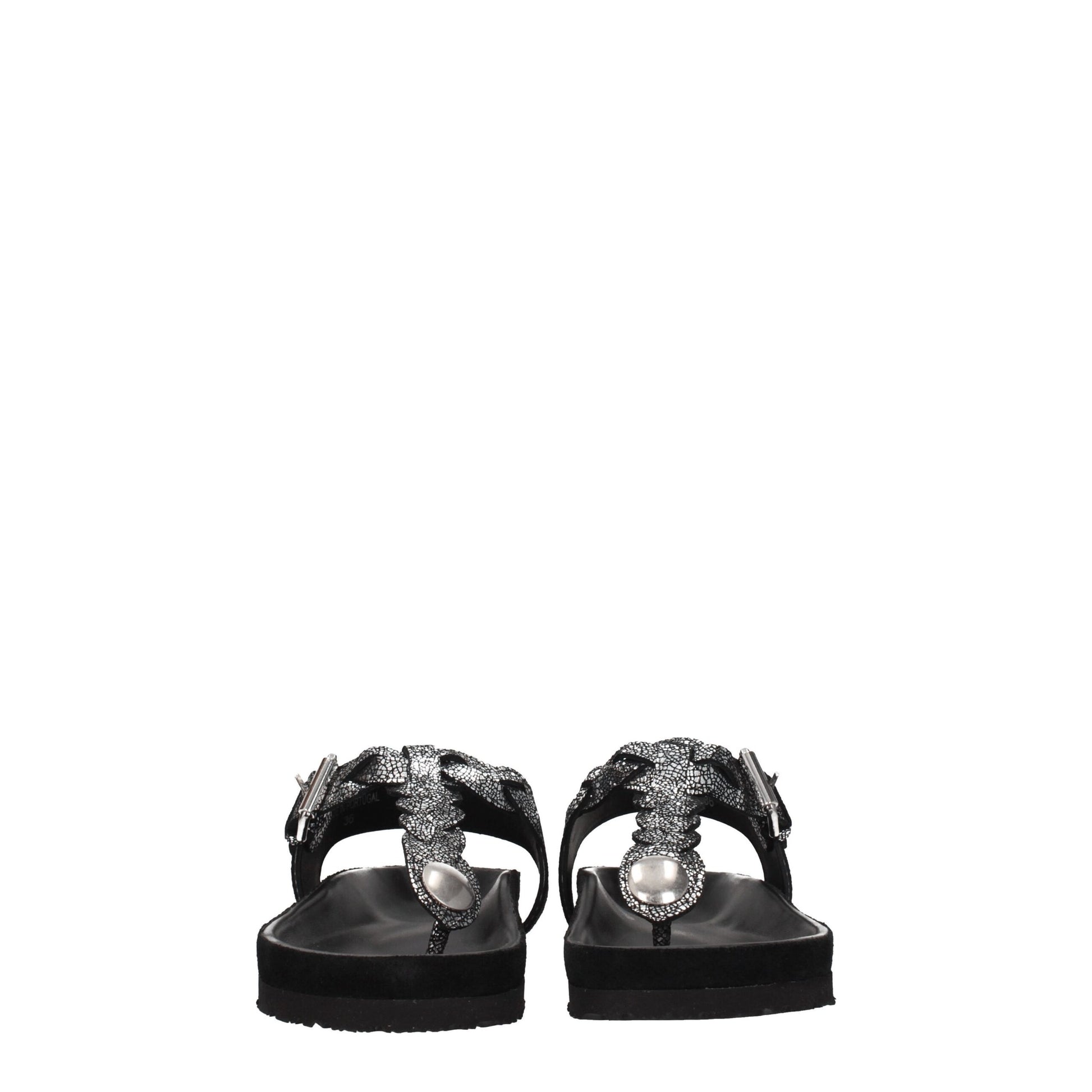 Black Leather Flip-Flop Sandals