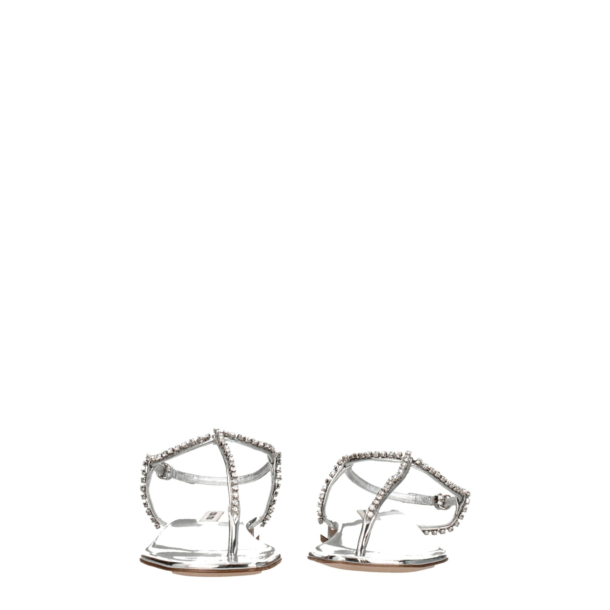 Gray Leather Flip-Flop Sandals