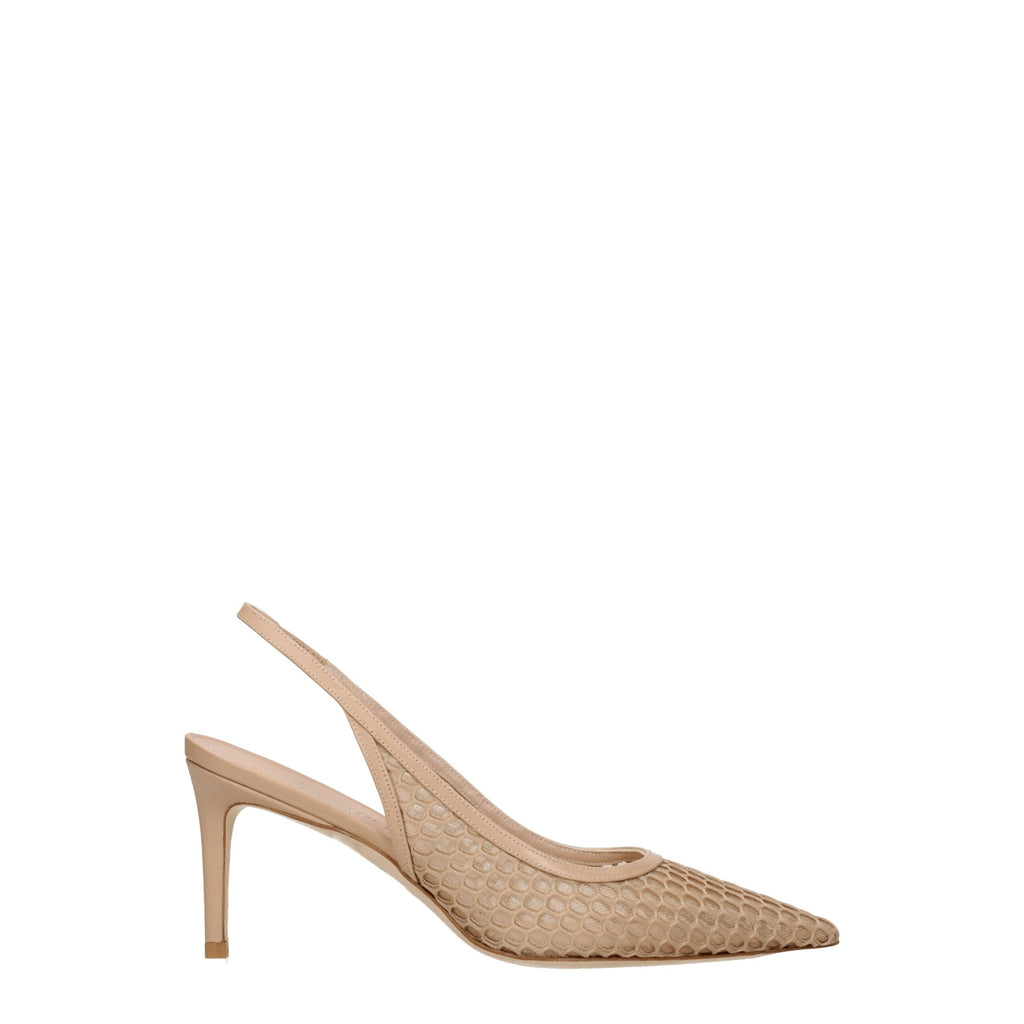 Beige Leather High Heel Pumps