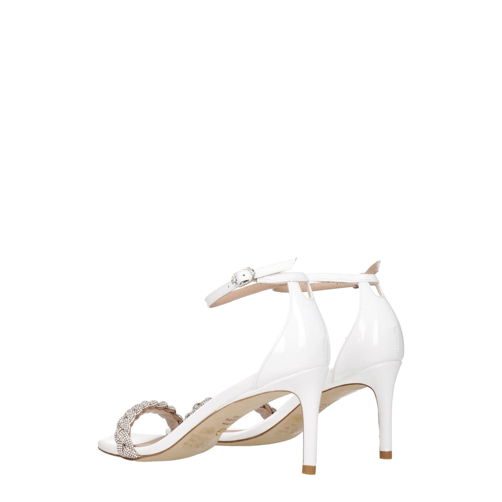 White Leather Stiletto Heel Sandals