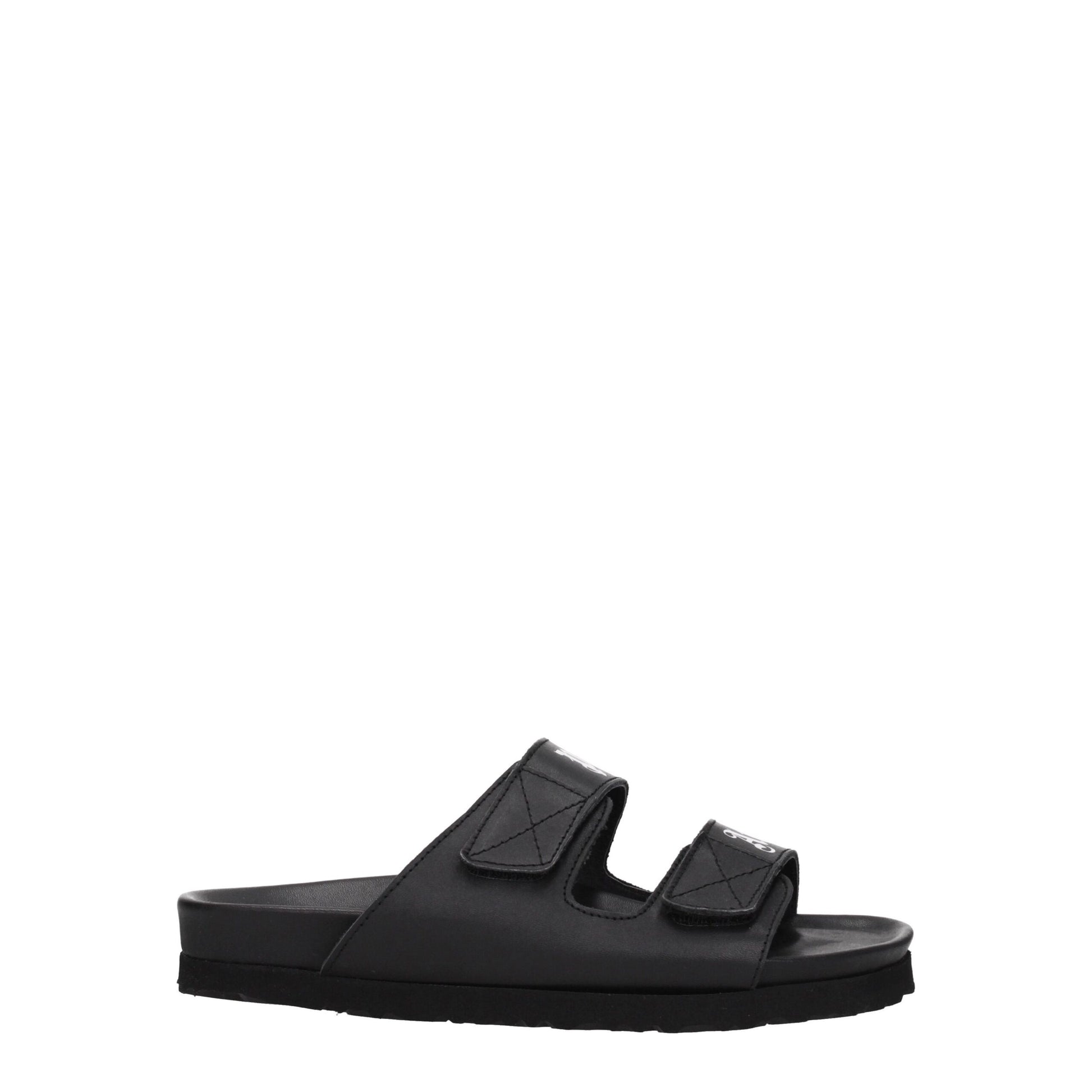 Black Leather Flat Sandals