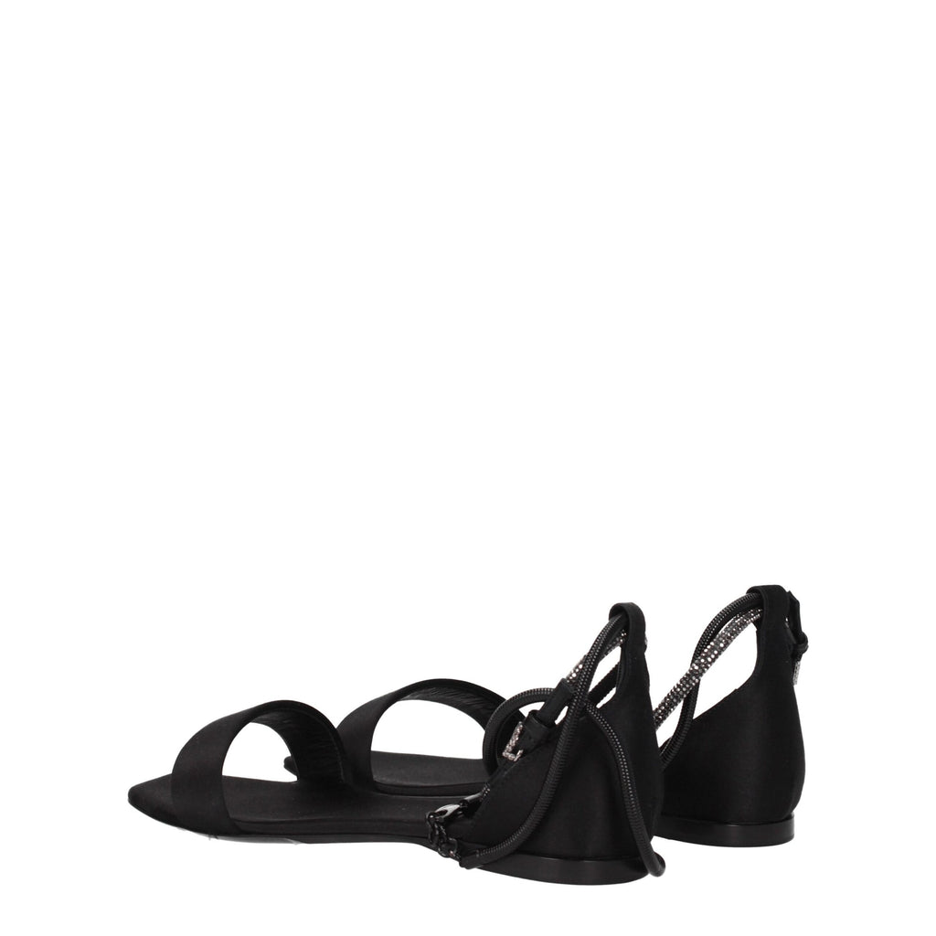 Black Satin Flat Sandals