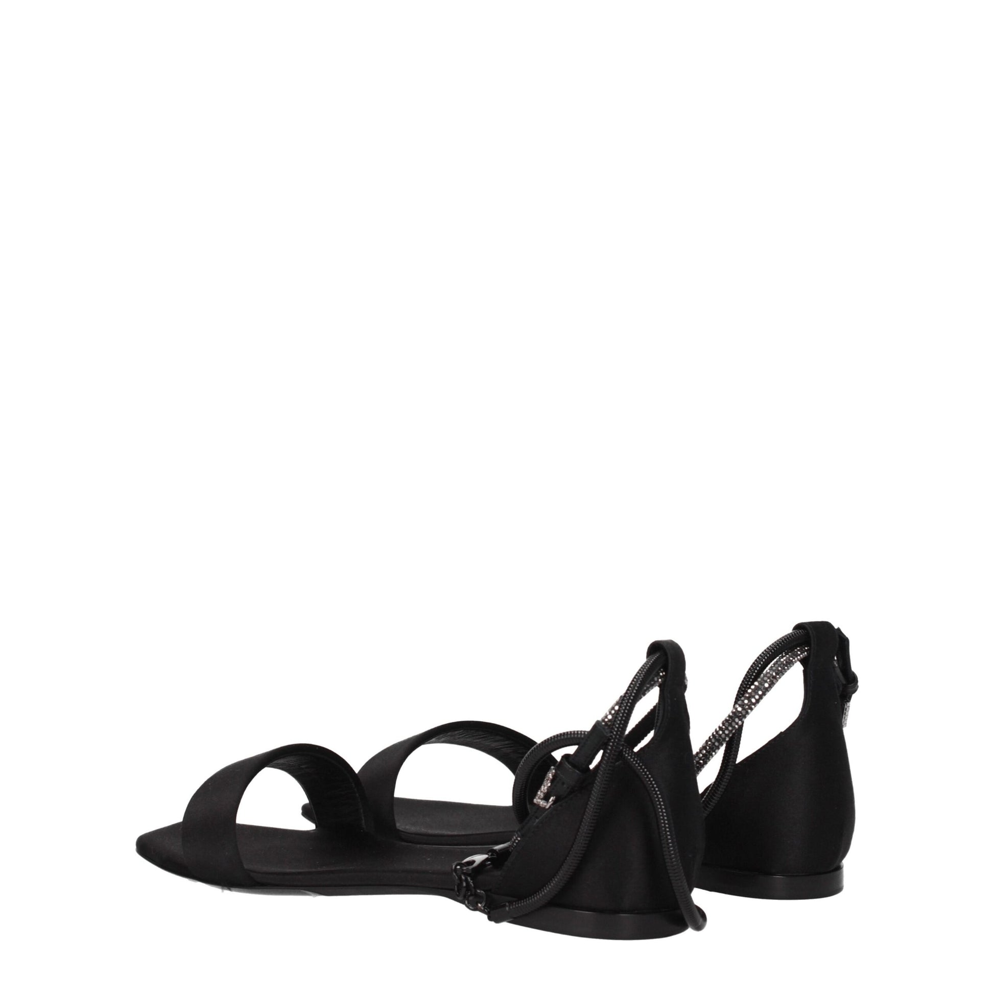 Black Satin Flat Sandals