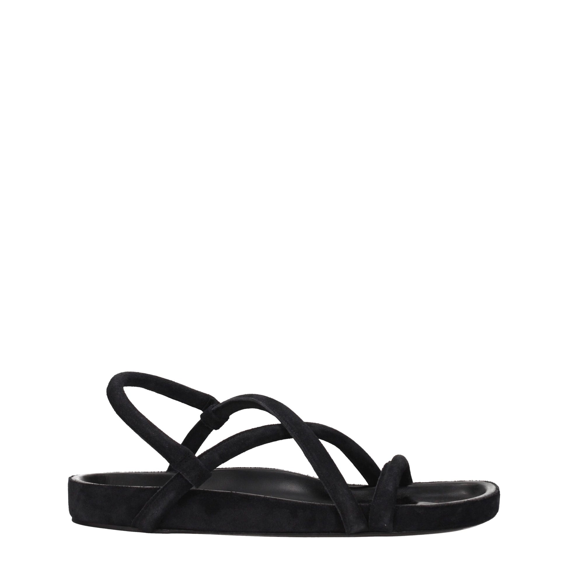 Black Leather Flat Sandals