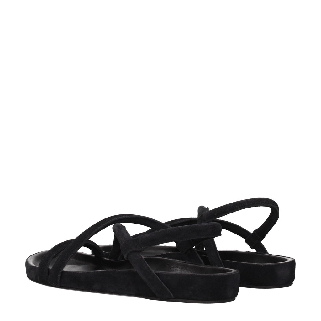 Black Leather Flat Sandals