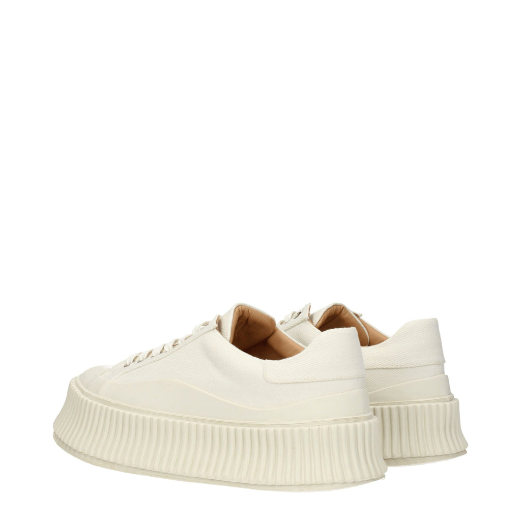 White Fabric Platform Sneakers
