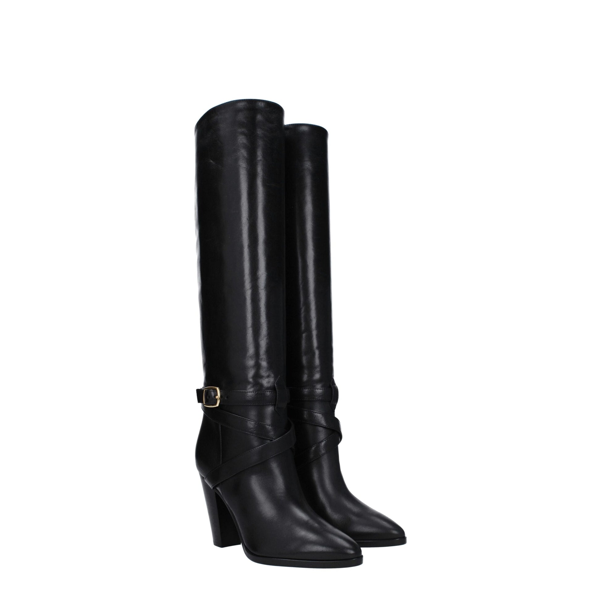Black Leather High Heel Boots