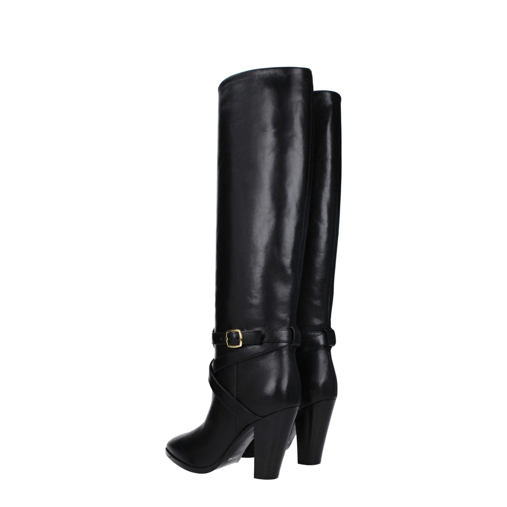Black Leather High Heel Boots