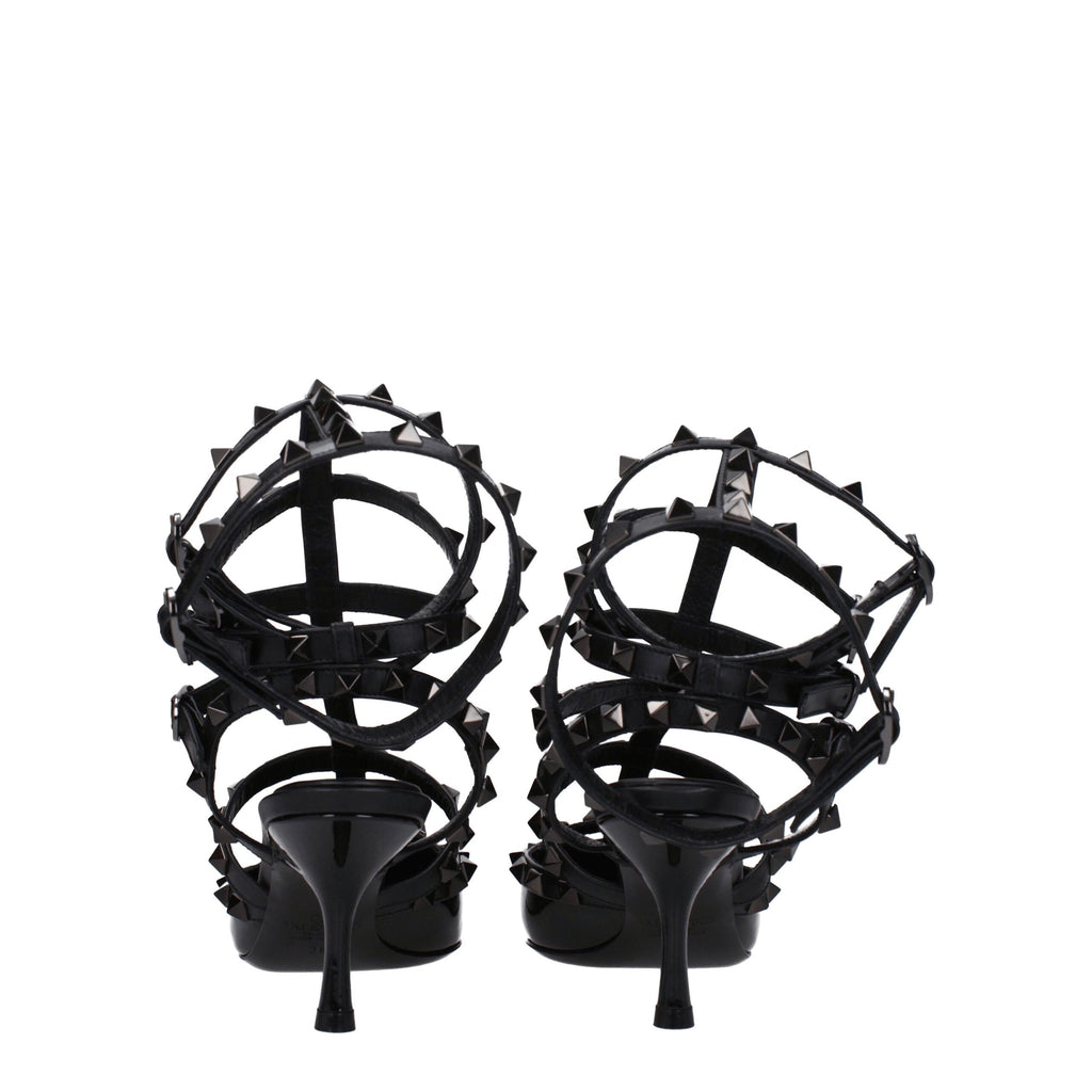 Black Leather Stiletto Heel Sandals